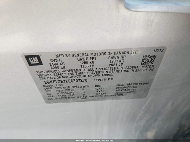 2014 Gmc Terrain Denali მანქანა იყიდება აუქციონზე, vin: 2GKFLZE3XE6207278, აუქციონის ნომერი: 45978329