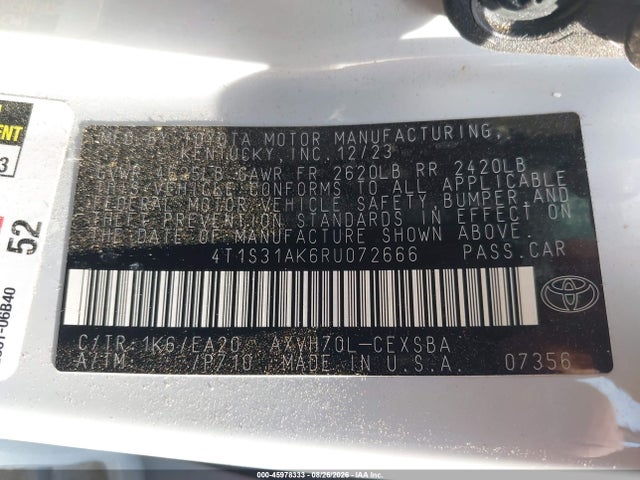 2024 Toyota Camry Hybrid Se მანქანა იყიდება აუქციონზე, vin: 4T1S31AK6RU072666, აუქციონის ნომერი: 45978333