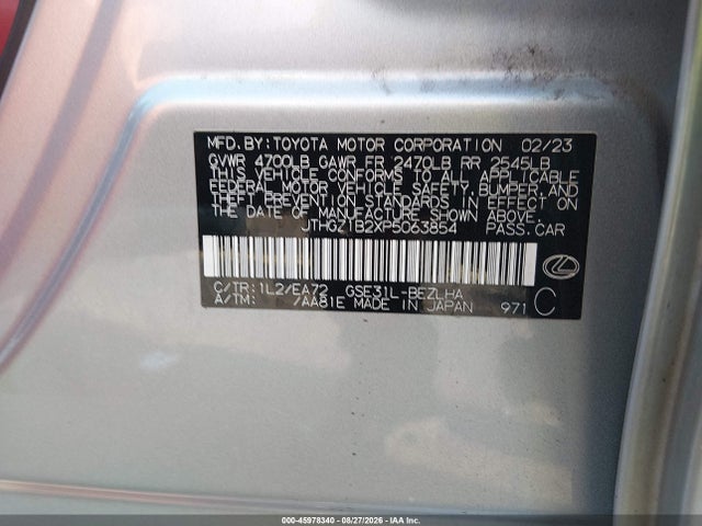 45978340 :رقم المزاد ، JTHGZ1B2XP5063854 vin ، 2023 Lexus Is 350 F Sport مزاد بيع