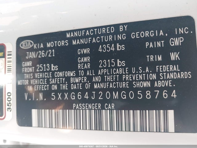 KIA K5 Gt-line 2021 5XXG64J20MG058764 Image 9
