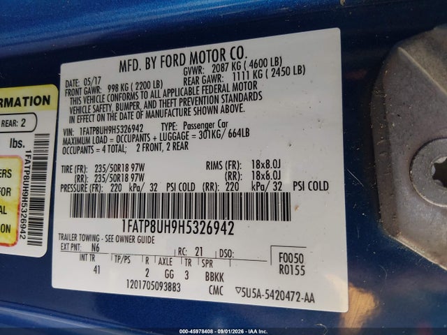 Продажа на аукционе авто 2017 Ford Mustang Ecoboost Premium, vin: 1FATP8UH9H5326942, номер лота: 45978408