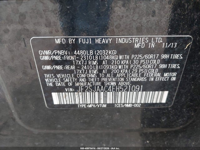 Продажа на аукционе авто 2014 Subaru Forester 2.5i, vin: JF2SJAAC4EH521091, номер лота: 45978414