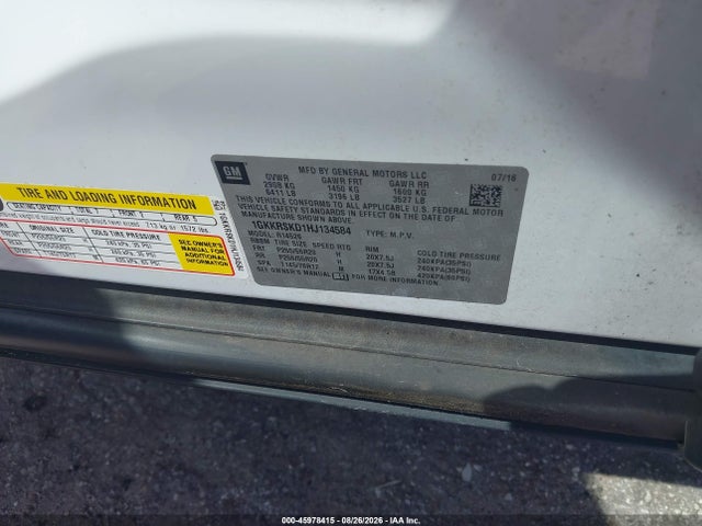45978415 :رقم المزاد ، 1GKKRSKD1HJ134584 vin ، 2017 Gmc Acadia Limited مزاد بيع
