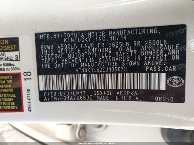 Aukcja sprzedaży 2014 Toyota Avalon Limited, vin: 4T1BK1EB2EU135673, numer aukcji: 45978424