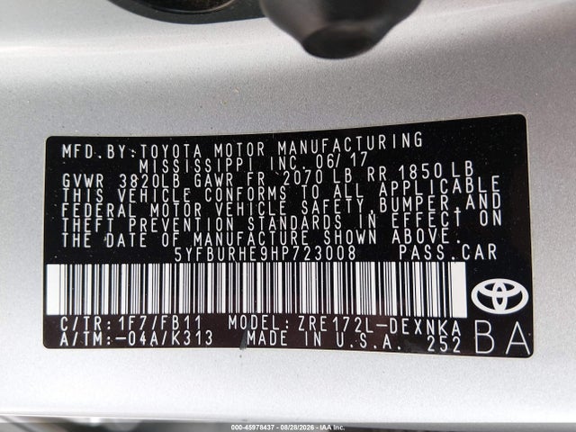 Toyota COROLLA LE 2017 5YFBURHE9HP723008 Image 9
