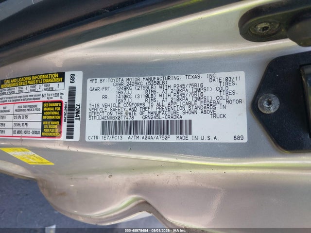 Aukcja sprzedaży 2011 Toyota Tacoma Base V6, vin: 5TFUU4ENXBX017478, numer aukcji: 45978454