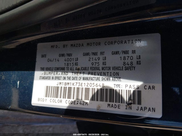 2014 Mazda Mazda3 I Sport მანქანა იყიდება აუქციონზე, vin: JM1BM1K73E1205648, აუქციონის ნომერი: 45978470