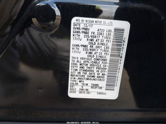 Продаж на аукціоні авто 2018 Nissan Rogue S, vin: JN8AT2MV9JW315623, номер лоту: 45978472