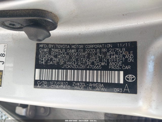 Aukcja sprzedaży 2011 Toyota Prius Three, vin: JTDKN3DU2B1470665, numer aukcji: 45978480