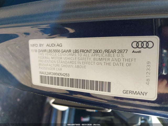 Aukcja sprzedaży 2019 Audi A6 55 Premium, vin: WAUL2AF2XKN054253, numer aukcji: 45978485