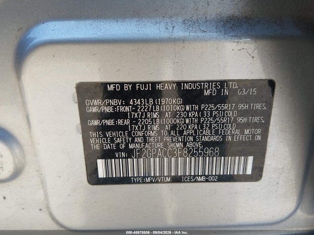 Aukcja sprzedaży 2015 Subaru Xv Crosstrek 2.0i Premium, vin: JF2GPACC3F8255968, numer aukcji: 45978506