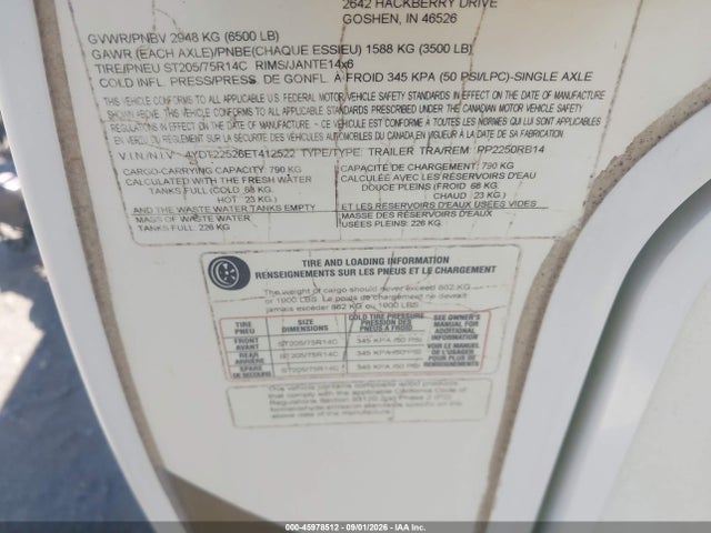 Aukcja sprzedaży 2014 Keystone 2250rb, vin: 4YDT22526ET412522, numer aukcji: 45978512