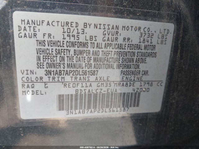 Aukcja sprzedaży 2013 Nissan Sentra Fe+ S, vin: 3N1AB7AP2DL561587, numer aukcji: 45978514