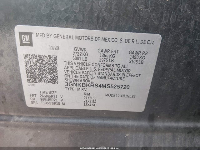 Aukcja sprzedaży 2021 Chevrolet Blazer Awd Rs, vin: 3GNKBKRS4MS525720, numer aukcji: 45978541