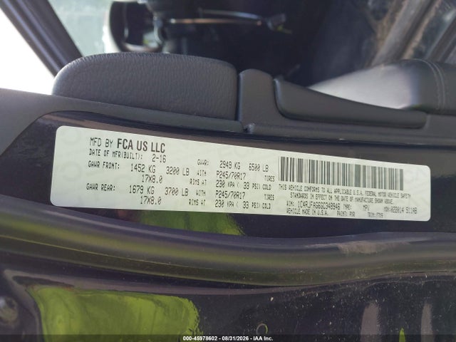 45978602 :رقم المزاد ، 1C4RJFAG6GC348946 vin ، 2016 Jeep Grand Cherokee Laredo مزاد بيع