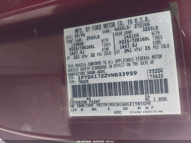 Продаж на аукціоні авто 1997 Ford F150, vin: 1FTDX1722VNB33959, номер лоту: 45978609