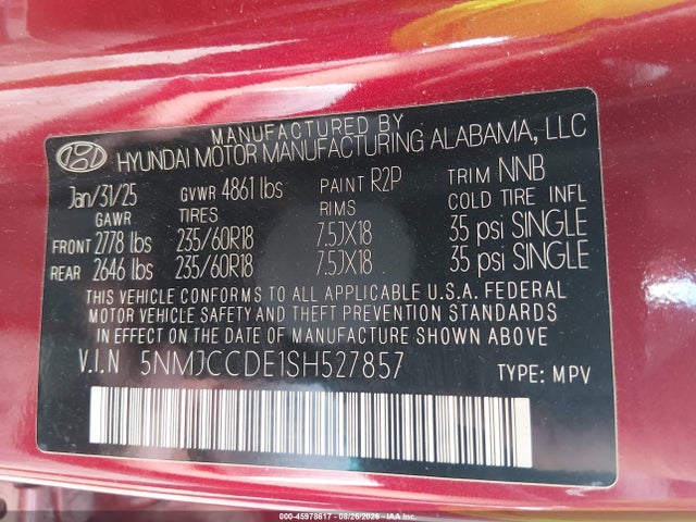 5NMJCCDE1SH527857 Hyundai Tucson Sel Convenience