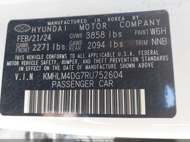 Продаж на аукціоні авто 2024 Hyundai Elantra Sel, vin: KMHLM4DG7RU752604, номер лоту: 45978631