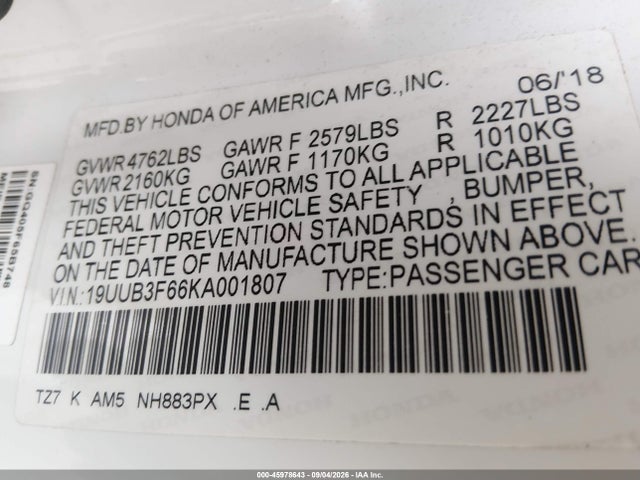 Acura Tlx Tech A-spec Pkgs 2019 19UUB3F66KA001807 Image 9