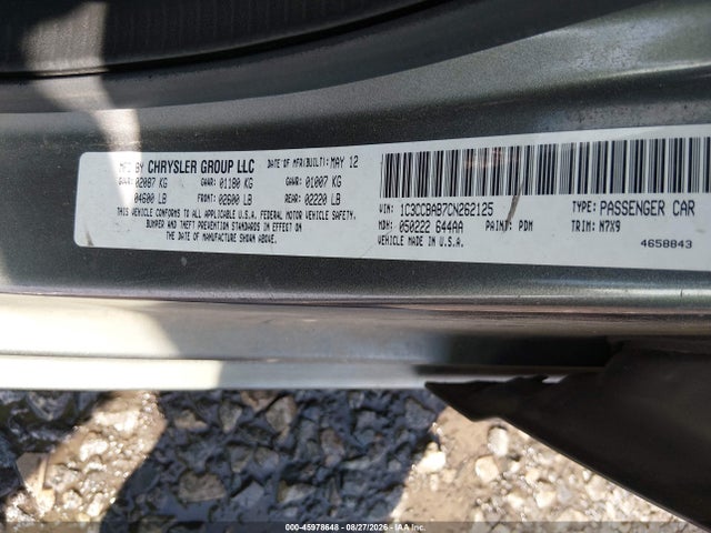 45978648 :رقم المزاد ، 1C3CCBAB7CN262125 vin ، 2012 Chrysler 200 Lx مزاد بيع