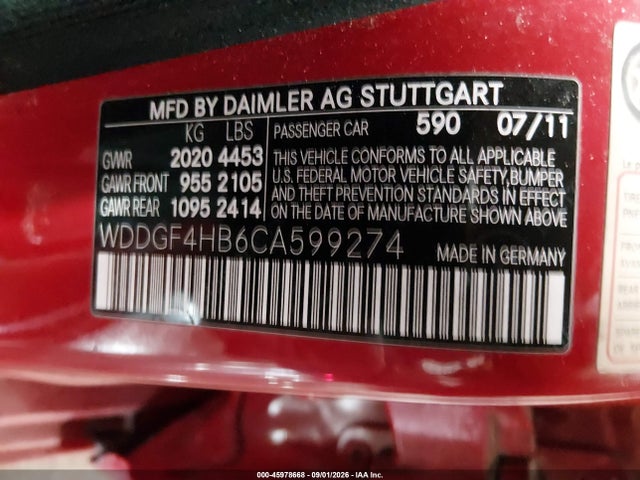 Продажа на аукционе авто 2012 Mercedes-benz C 250 Luxury/sport, vin: WDDGF4HB6CA599274, номер лота: 45978668