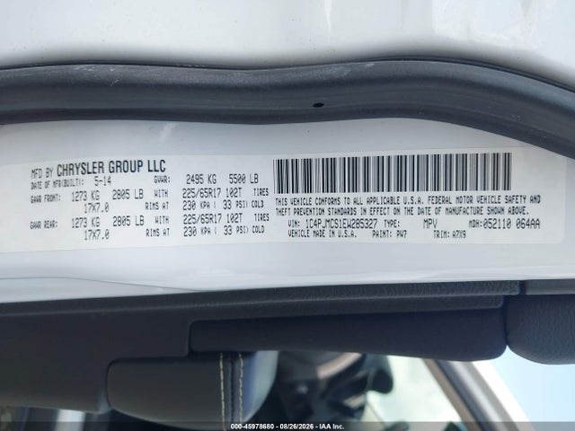 2014 Jeep Cherokee Latitude მანქანა იყიდება აუქციონზე, vin: 1C4PJMCS1EW285327, აუქციონის ნომერი: 45978680