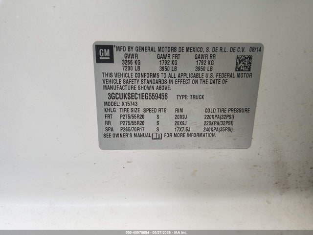 45978684 :رقم المزاد ، 3GCUKSEC1EG559456 vin ، 2014 Chevrolet Silverado 1500 1lz مزاد بيع