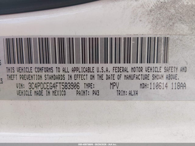 2015 Dodge Journey R/t მანქანა იყიდება აუქციონზე, vin: 3C4PDCEG4FT583906, აუქციონის ნომერი: 45978689