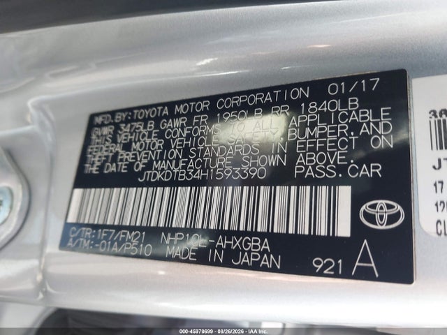 Продаж на аукціоні авто 2017 Toyota Prius C Three, vin: JTDKDTB34H1593390, номер лоту: 45978699