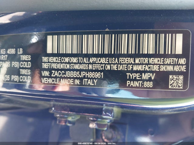 Продаж на аукціоні авто 2018 Jeep Renegade Latitude 4x4, vin: ZACCJBBB5JPH86961, номер лоту: 45978748