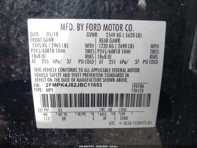 Продажа на аукционе авто 2018 Ford Edge Sel, vin: 2FMPK4J82JBC11653, номер лота: 45978767