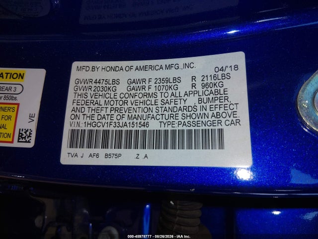 1HGCV1F33JA151546 Honda Accord Sport