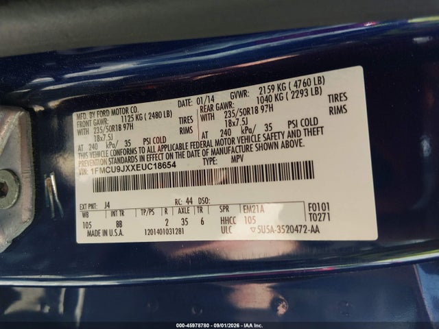Продажа на аукционе авто 2014 Ford Escape Titanium, vin: 1FMCU9JXXEUC18654, номер лота: 45978780