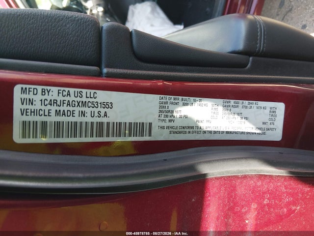 Aukcja sprzedaży 2021 Jeep Grand Cherokee Laredo X 4x4, vin: 1C4RJFAGXMC531553, numer aukcji: 45978785