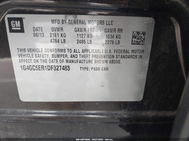 45978800 :رقم المزاد ، 1G4GC5ER1DF327483 vin ، 2013 Buick Lacrosse Leather Group مزاد بيع