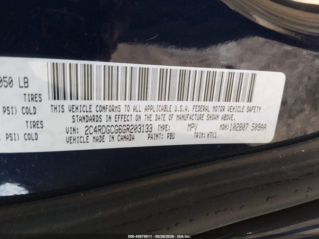45978811 :رقم المزاد ، 2C4RDGCG6GR203133 vin ، 2016 Dodge Grand Caravan Sxt مزاد بيع