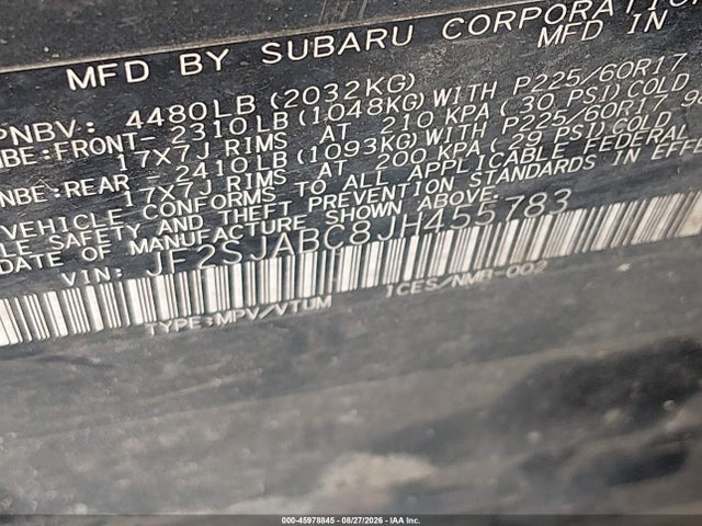JF2SJABC8JH455783 Subaru Forester 2.5i