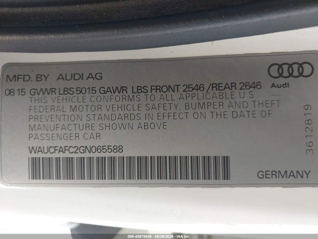 Продаж на аукціоні авто 2016 Audi A6 2.0t Premium, vin: WAUCFAFC2GN065588, номер лоту: 45978846