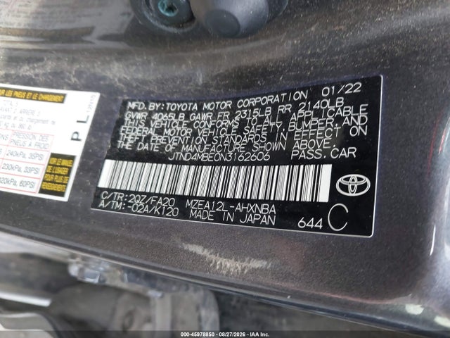 JTND4MBE0N3162606 Toyota COROLLA SE