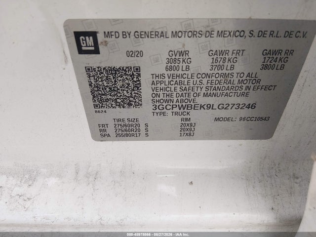3GCPWBEK9LG273246 Chevrolet Silverado 1500 2wd Short Bed Custom