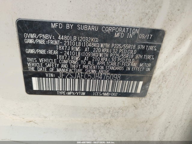 45978902 :رقم المزاد ، JF2SJAEC5JH476098 vin ، 2018 Subaru Forester 2.5i Premium مزاد بيع
