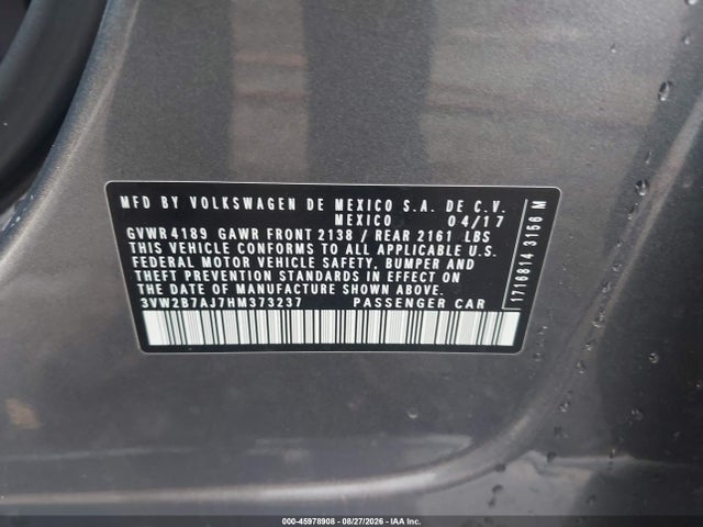 Volkswagen Jetta 1.4t S 2017 3VW2B7AJ7HM373237 Image 9