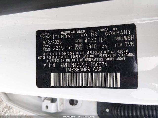 2025 Hyundai Elantra Hybrid Limited მანქანა იყიდება აუქციონზე, vin: KMHLN4DJ5SU156034, აუქციონის ნომერი: 45978930