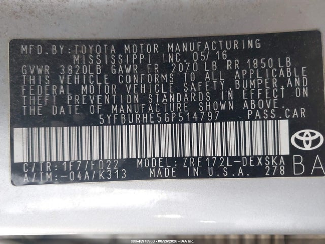 Toyota Corolla S Plus 2016 5YFBURHE5GP514797 Image 9