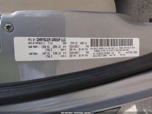45978944 :رقم المزاد ، 2C4RDGCG1ER478647 vin ، 2014 Dodge Grand Caravan Sxt مزاد بيع
