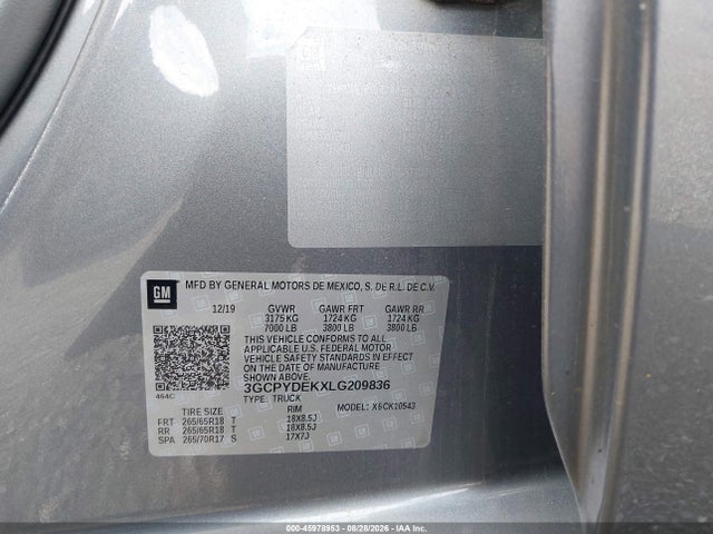 Aukcja sprzedaży 2020 Chevrolet Silverado 1500 4wd  Short Bed Lt, vin: 3GCPYDEKXLG209836, numer aukcji: 45978953