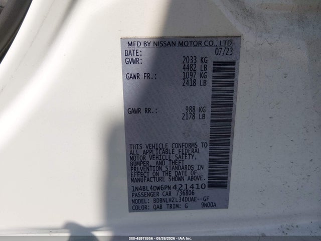 2023 Nissan Altima Sv Intelligent Awd მანქანა იყიდება აუქციონზე, vin: 1N4BL4DW6PN421410, აუქციონის ნომერი: 45978956