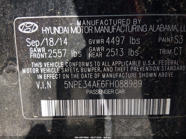 Продаж на аукціоні авто 2015 Hyundai Sonata Limited, vin: 5NPE34AF6FH088989, номер лоту: 45978965