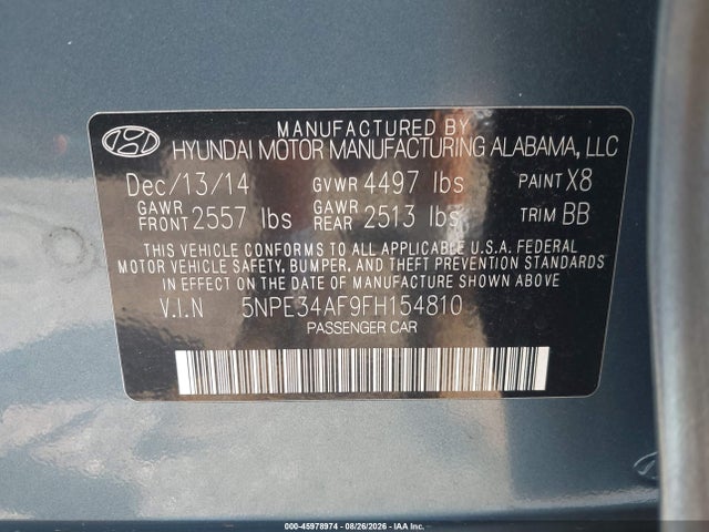 Продажа на аукционе авто 2015 Hyundai Sonata Sport, vin: 5NPE34AF9FH154810, номер лота: 45978974