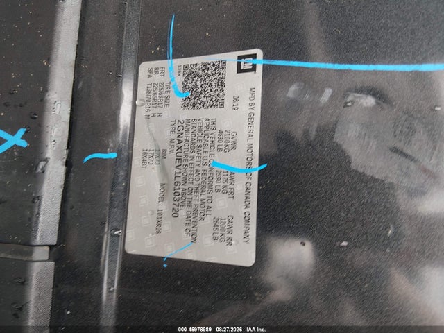 45978989 :رقم المزاد ، 2GNAXUEV1L6103720 vin ، 2020 Chevrolet Equinox Awd Lt 1.5l Turbo مزاد بيع